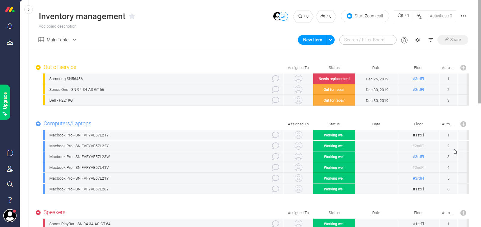 Tracking inventory condition and status in monday.com is easy.