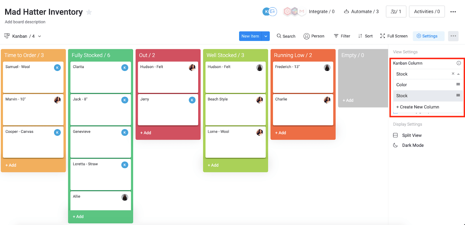 Screenshot of the kanban view in monday.com.