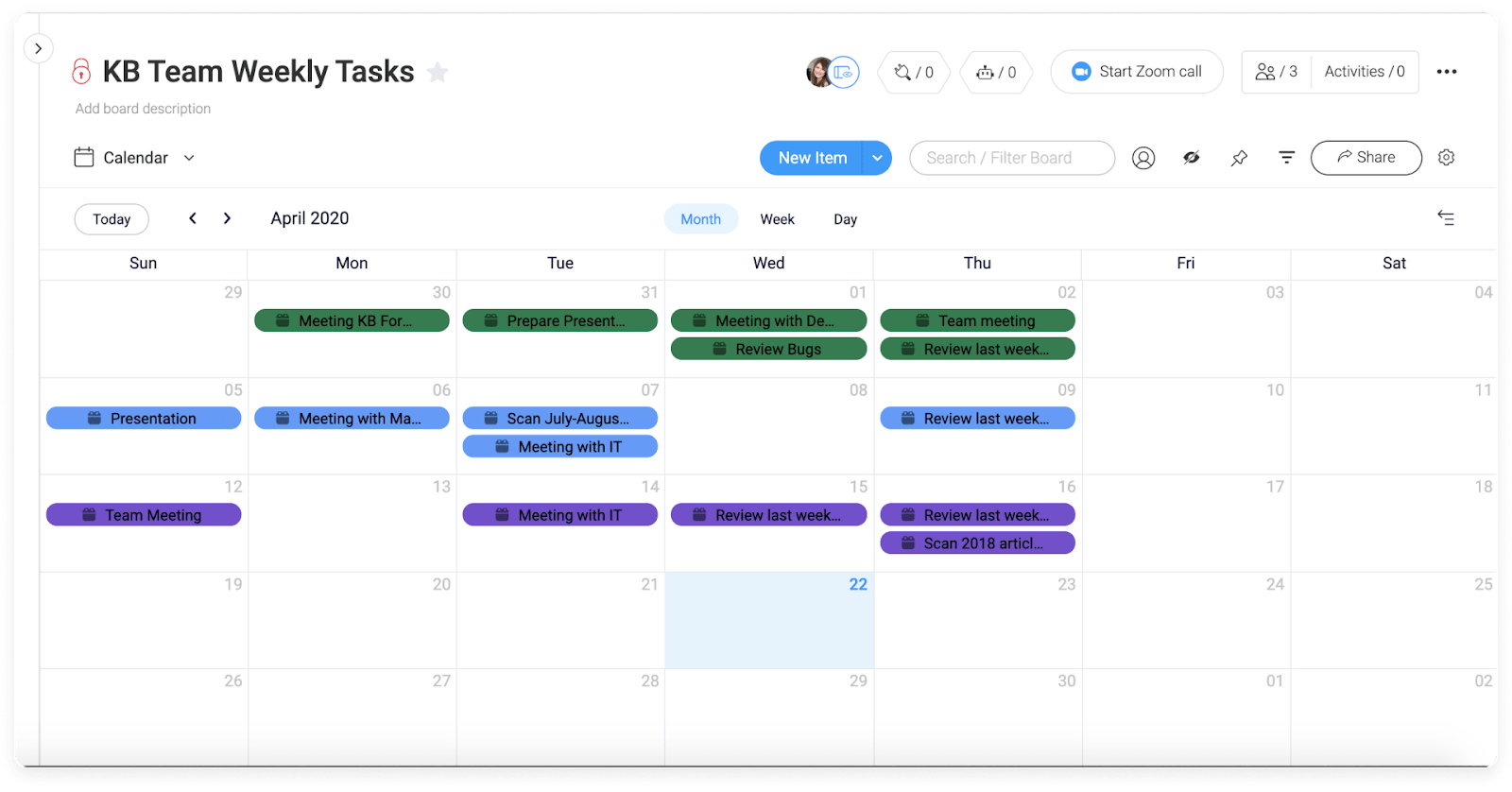 monday.com's calendar view screenshot