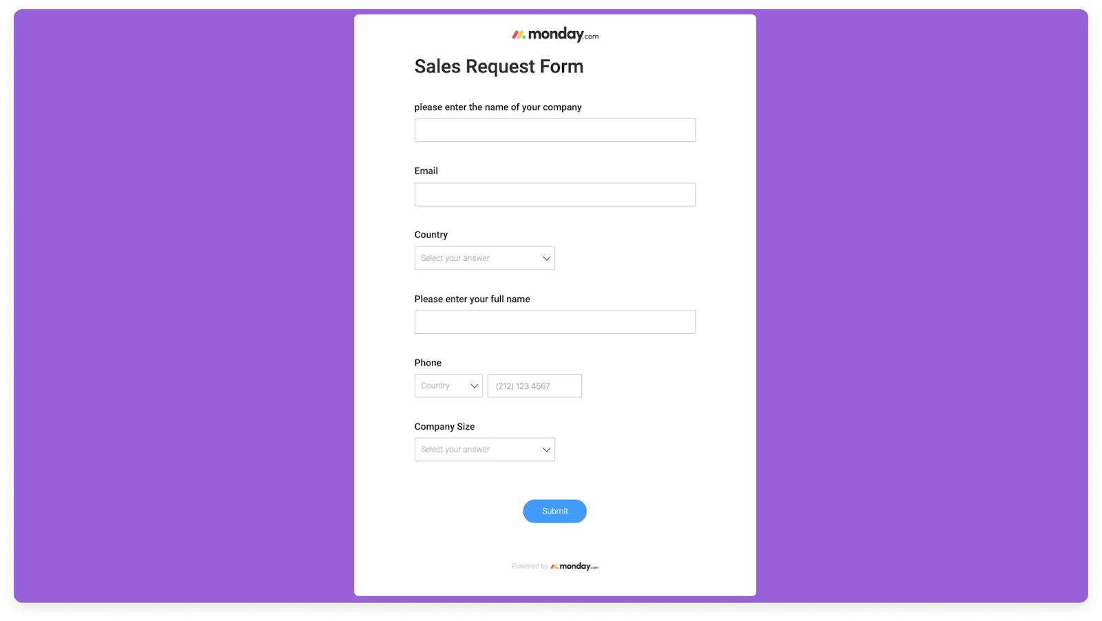 monday.com's lead capture form example