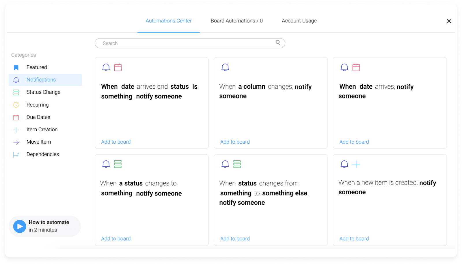 screenshot of automation in monday.com