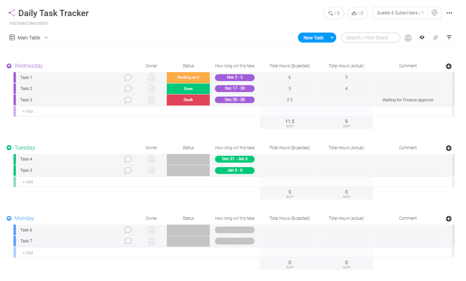 monday.com daily task tracker