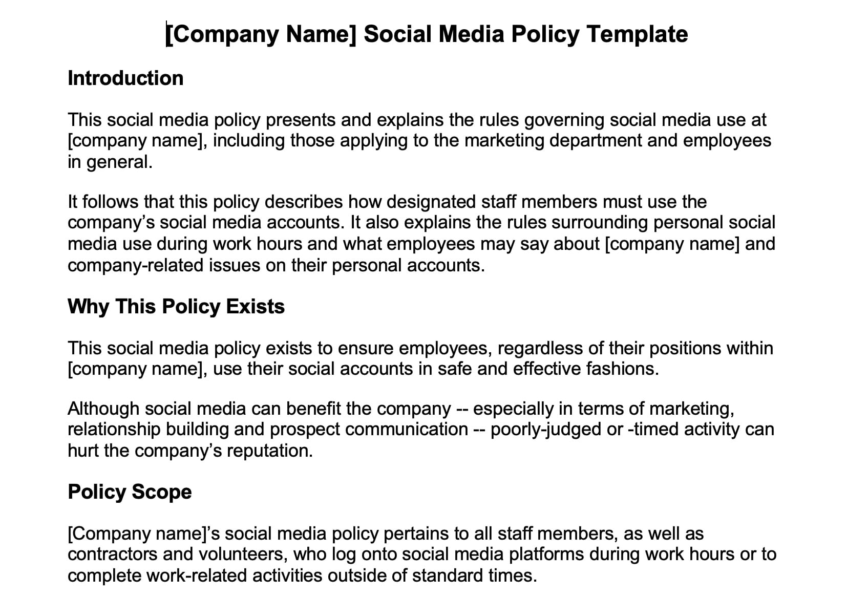 Sample social media acceptable use policy template.