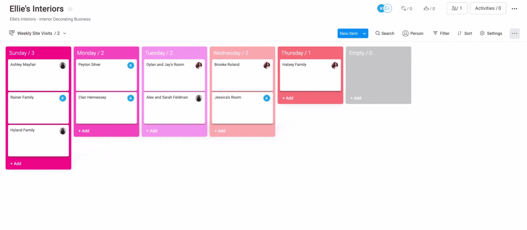 monday.com Kanban board