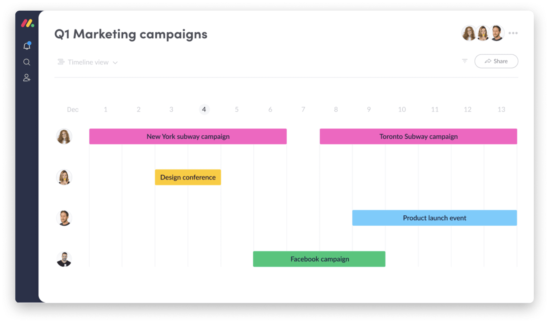 monday.com marketing calendar gantt view