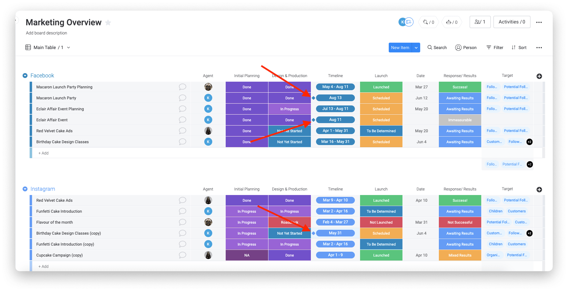 milestones on a monday.com project board