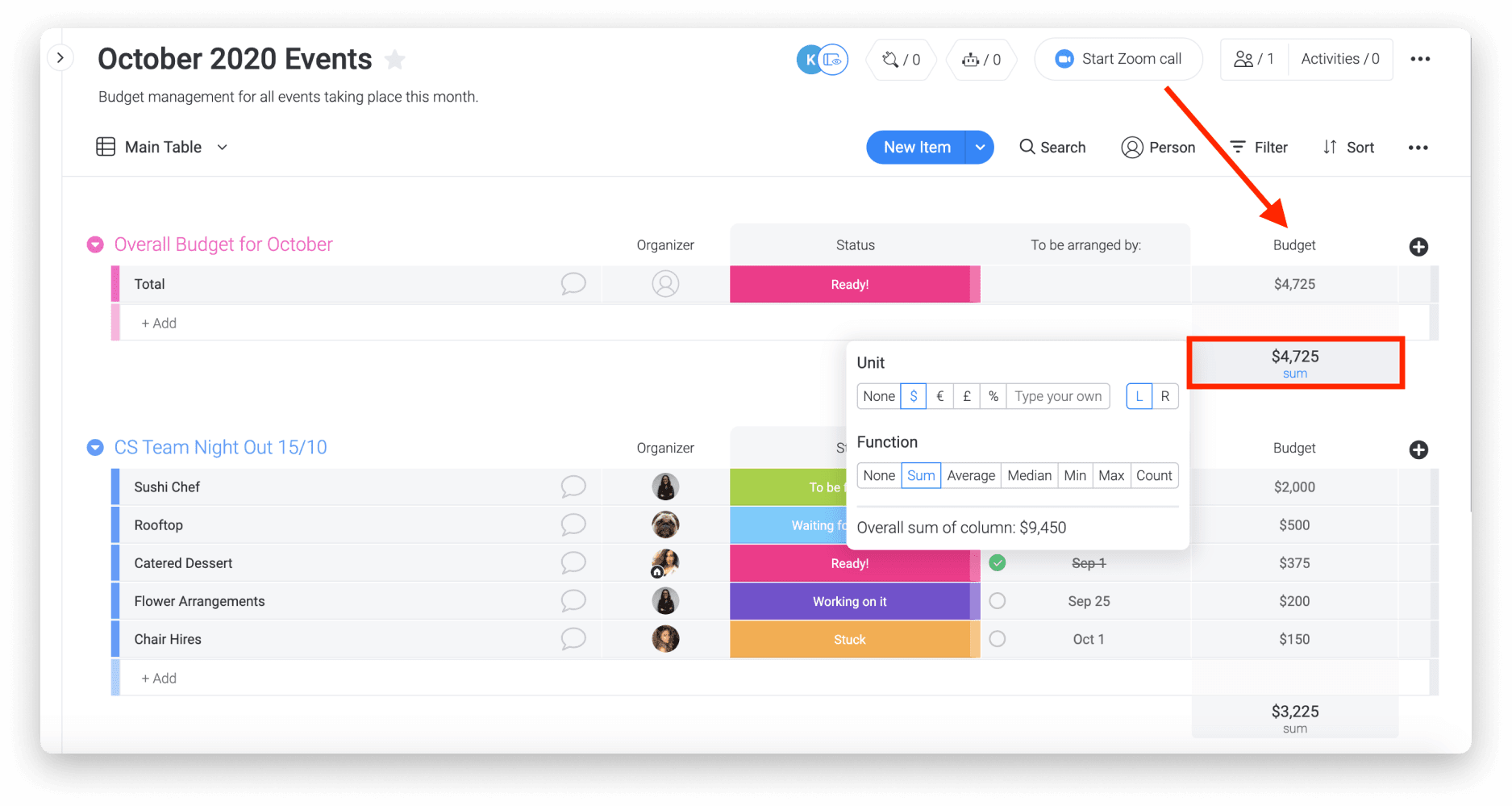 monday.com budget template