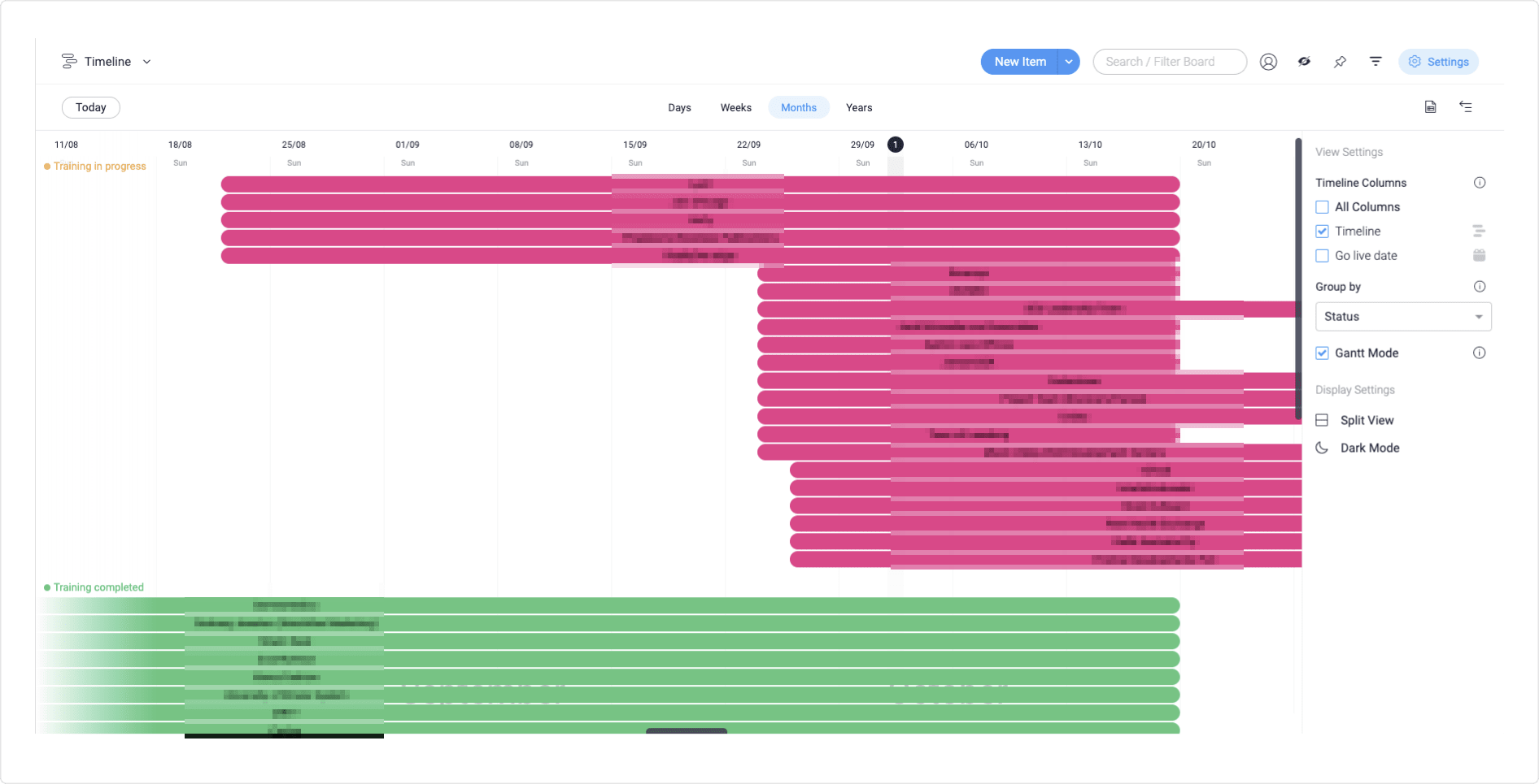 screenshot of a customer onboarding process in monday.com