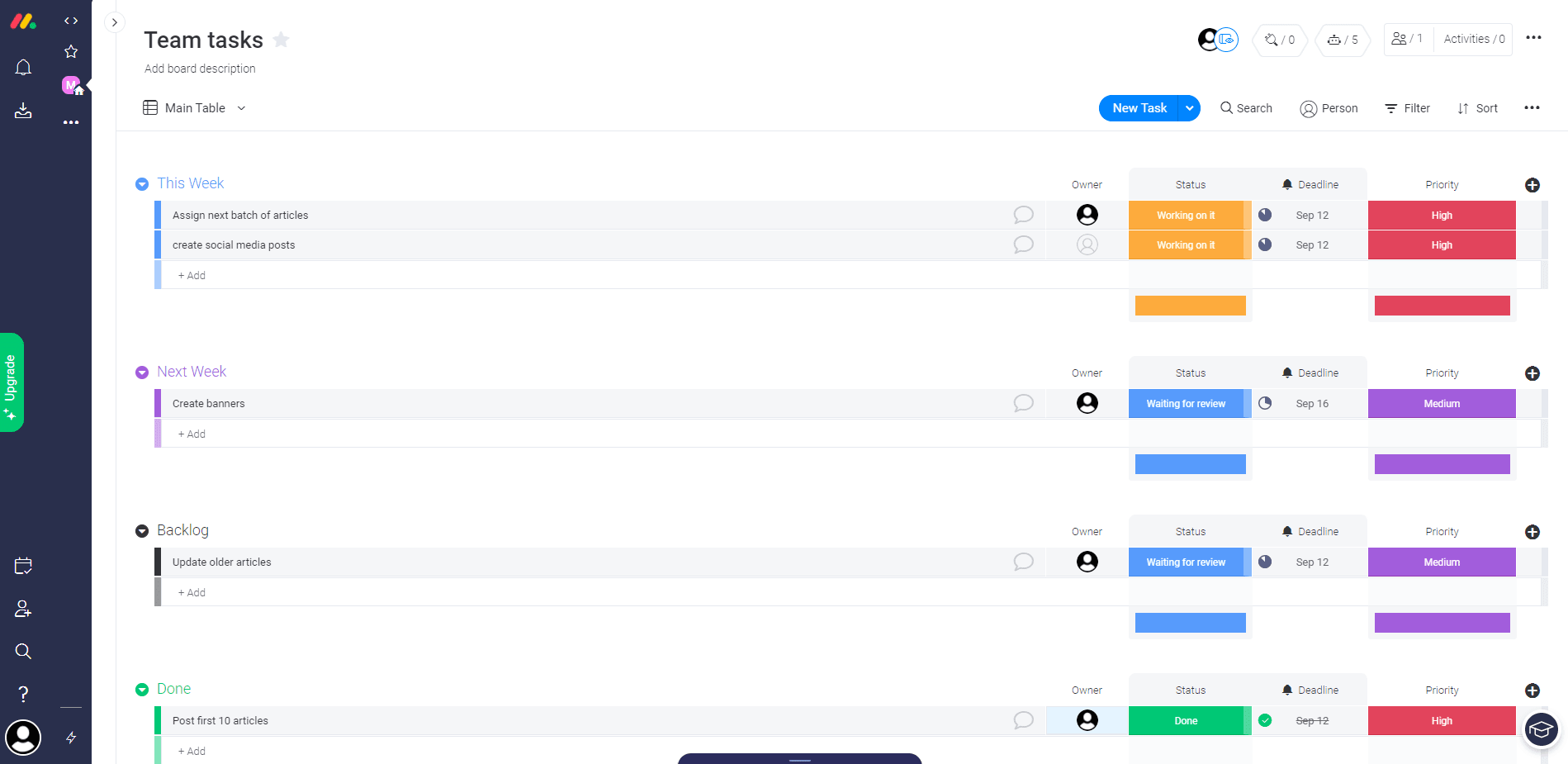 A screenshot showing team tasks from Monday.com.