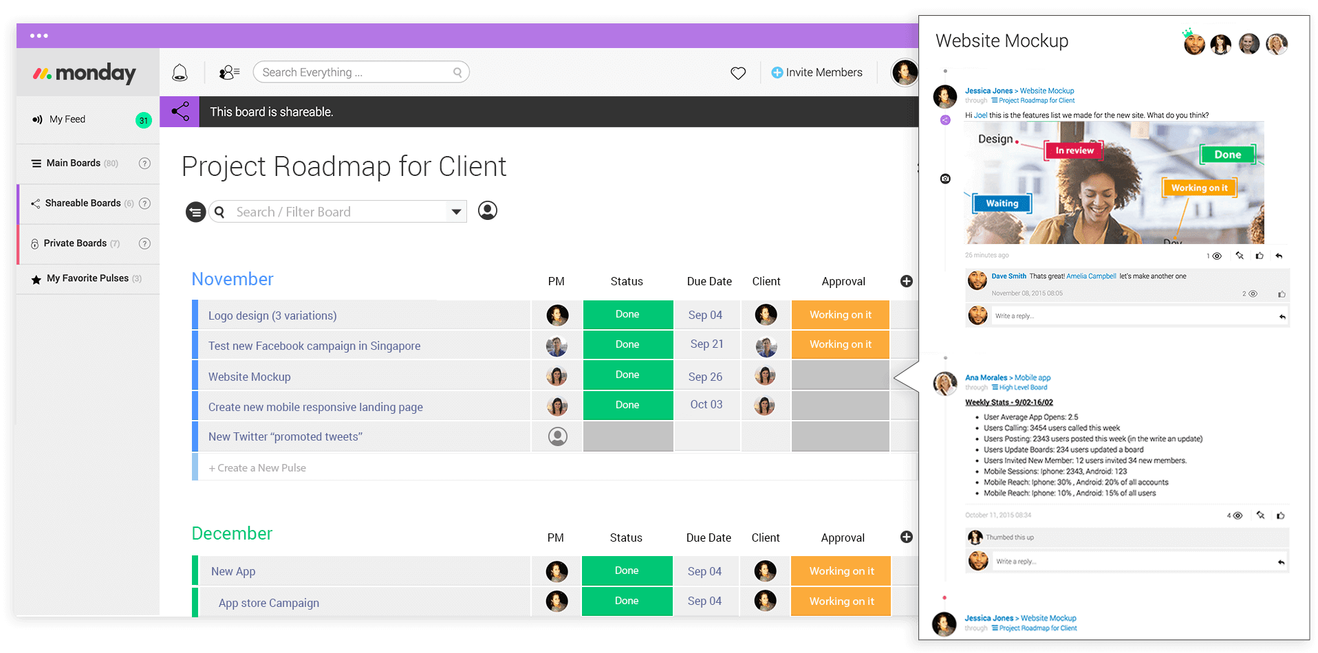 project roadmap for the client from Monday.com