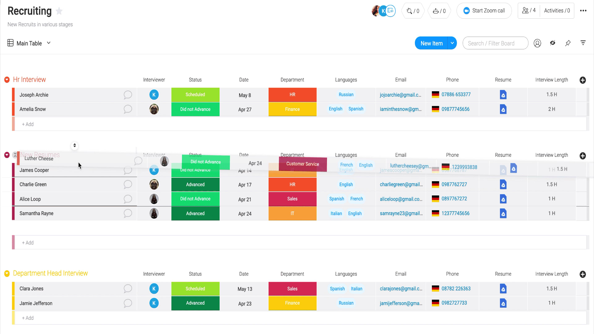 Image of monday.com's drag and drop function in use