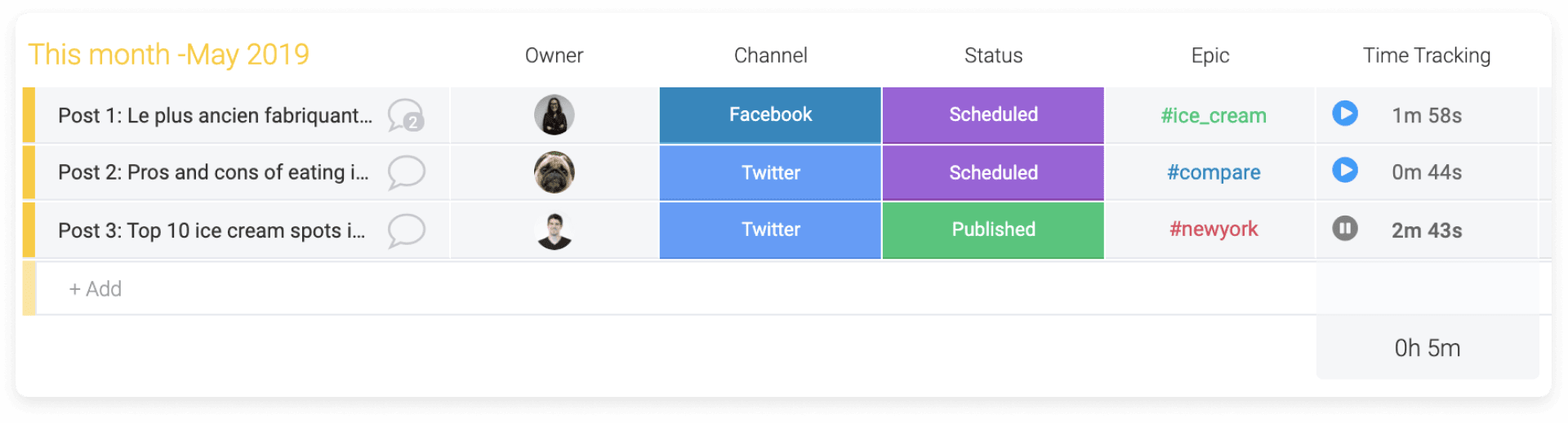 screenshot of time tracking in monday.com