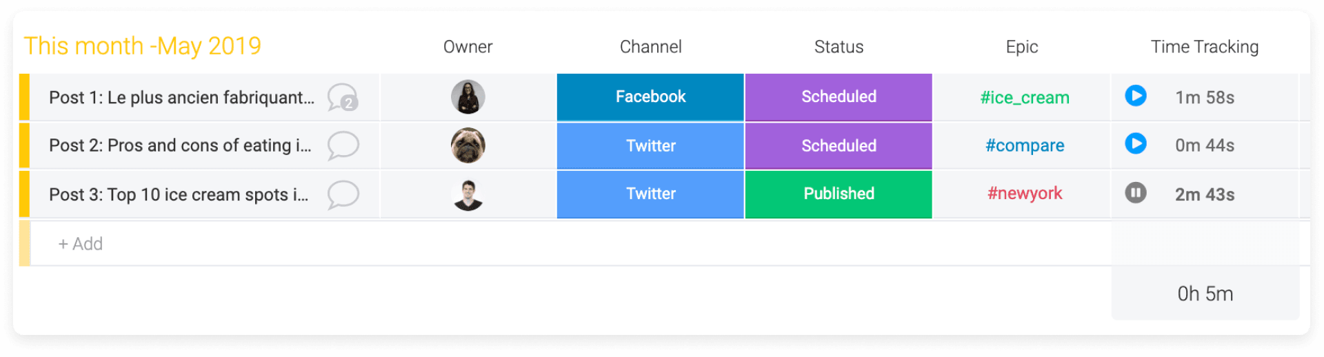 screenshot of the time tracking column on monday.com