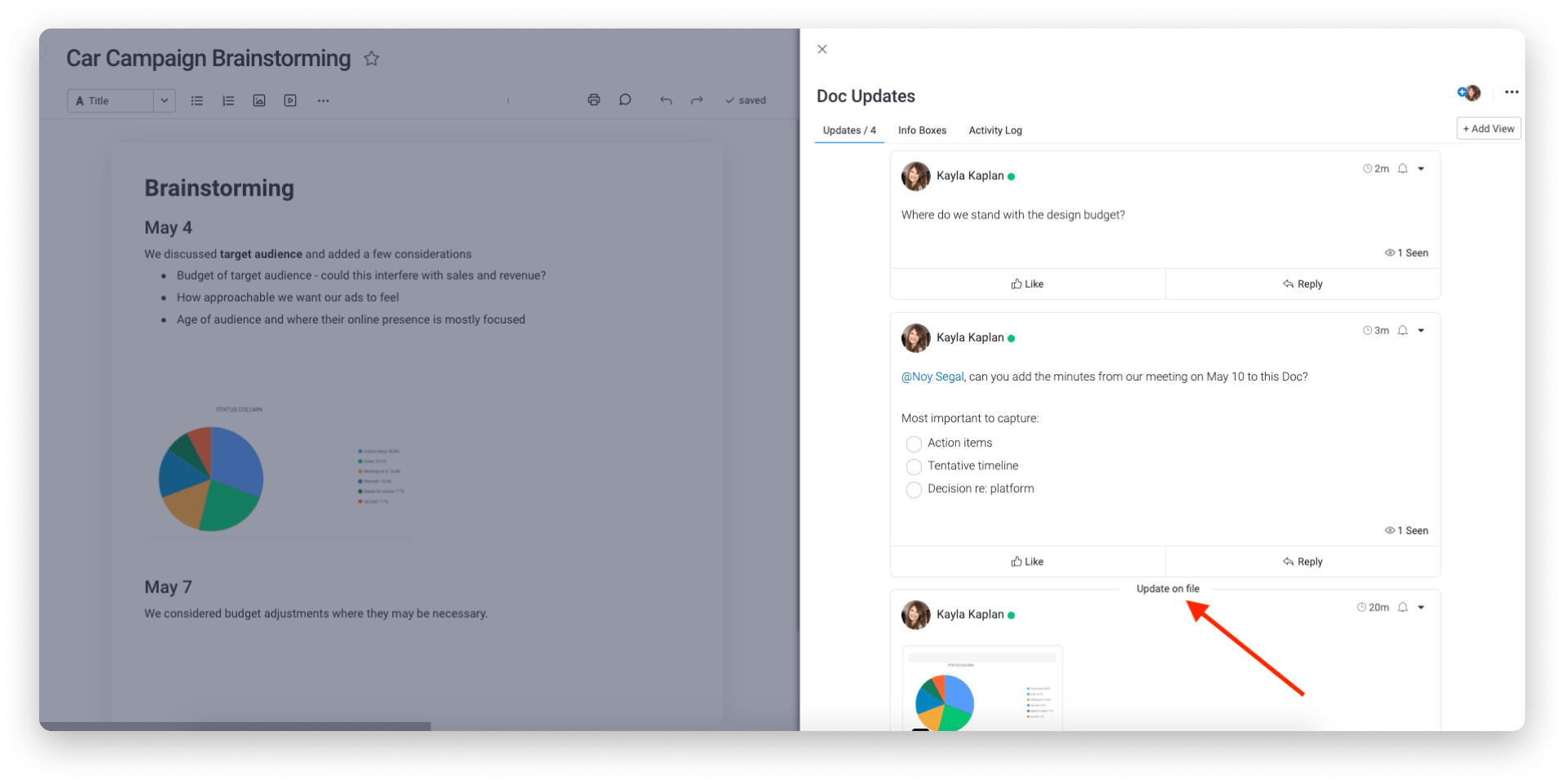 The Updates section on a Doc can boost collaboration