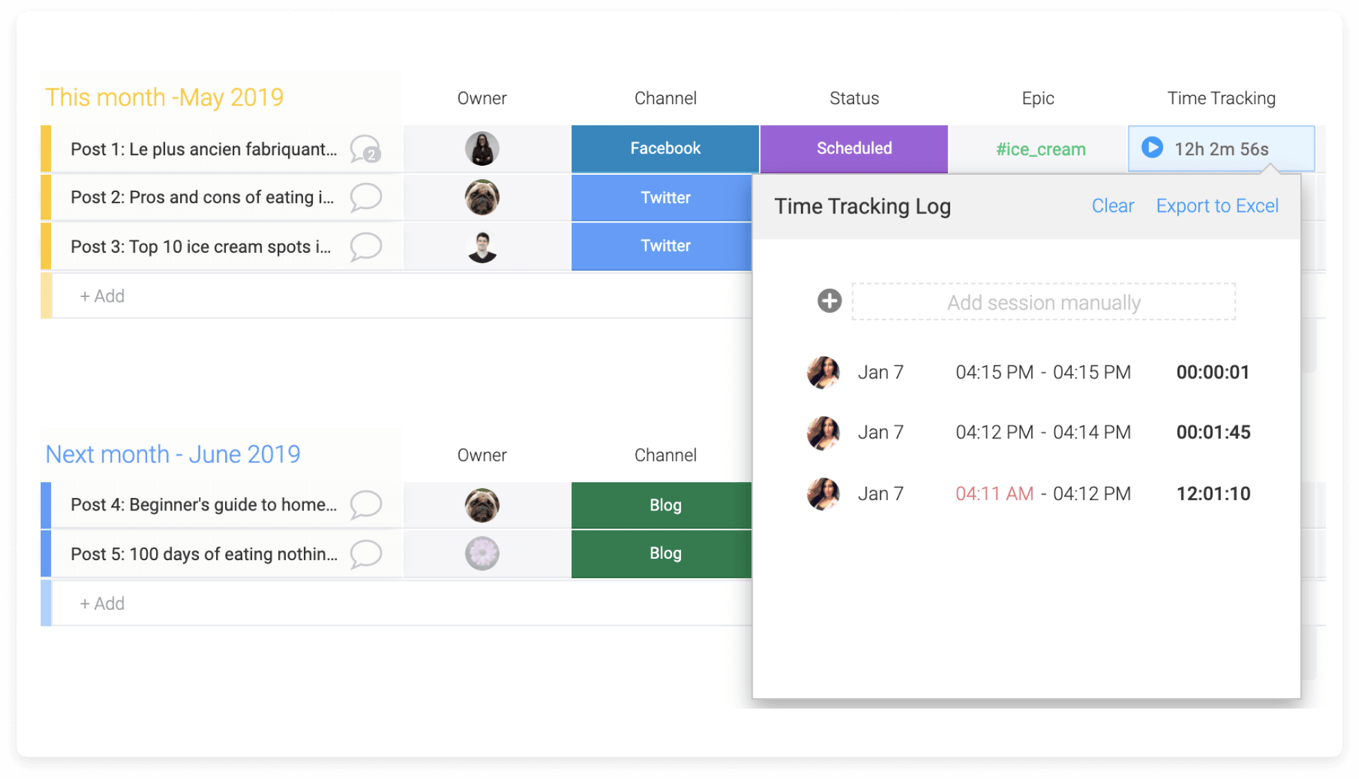 how to access time tracking log in monday.com