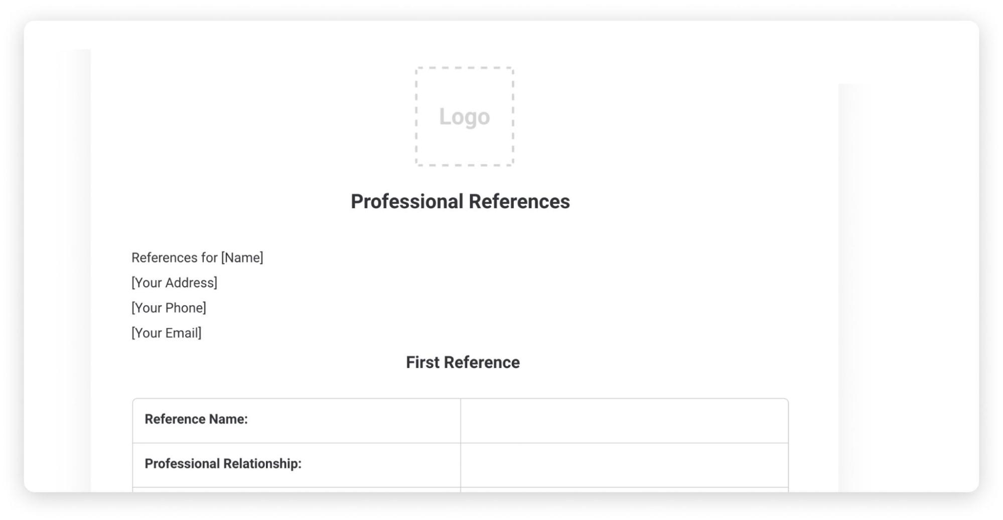 Professional references template for your job application Blog