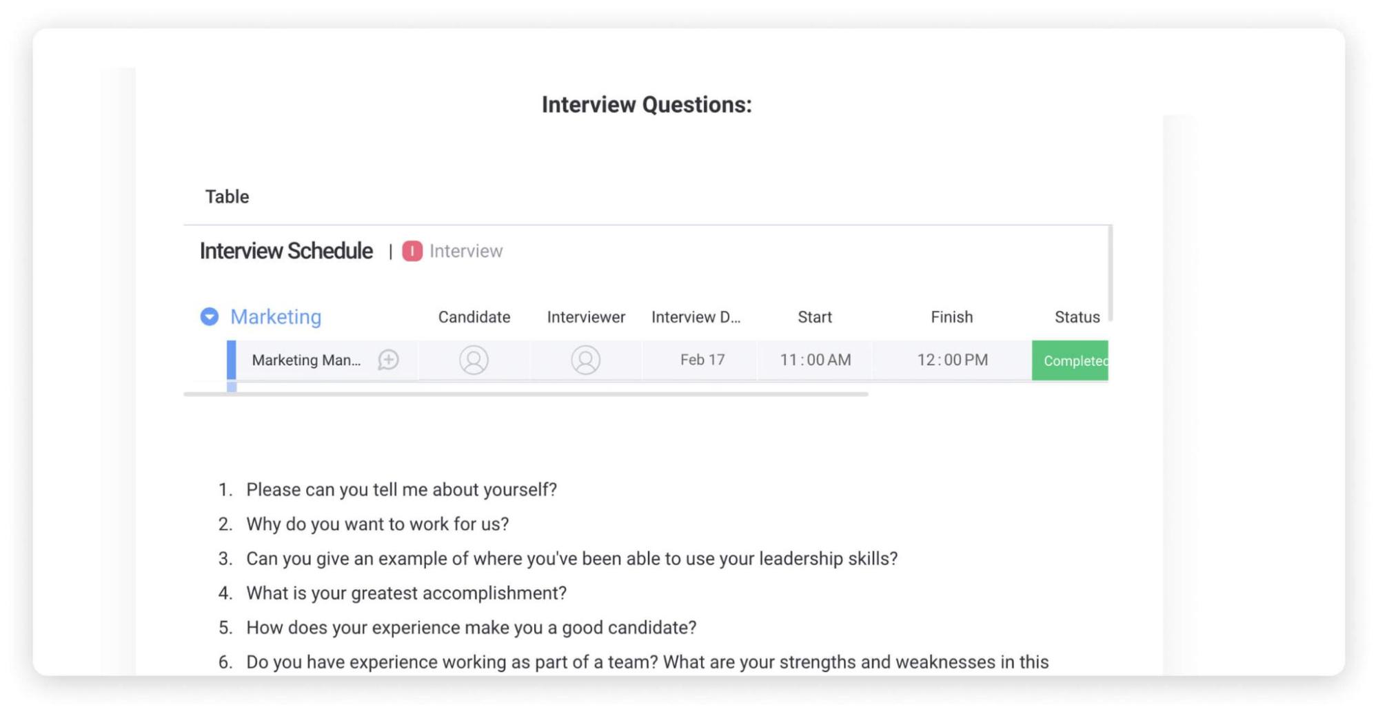 employer interview questions template