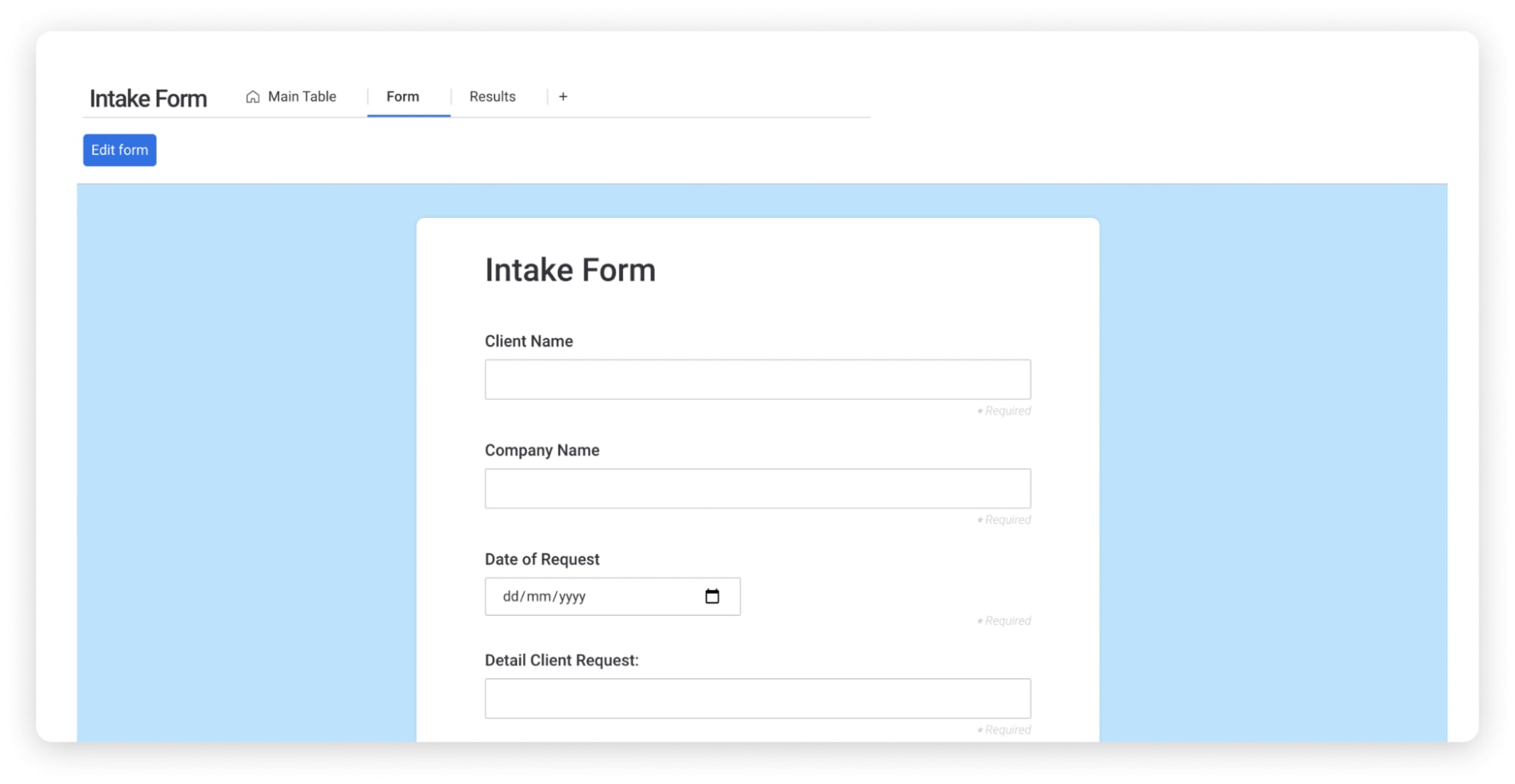 Intake form template from monday.com