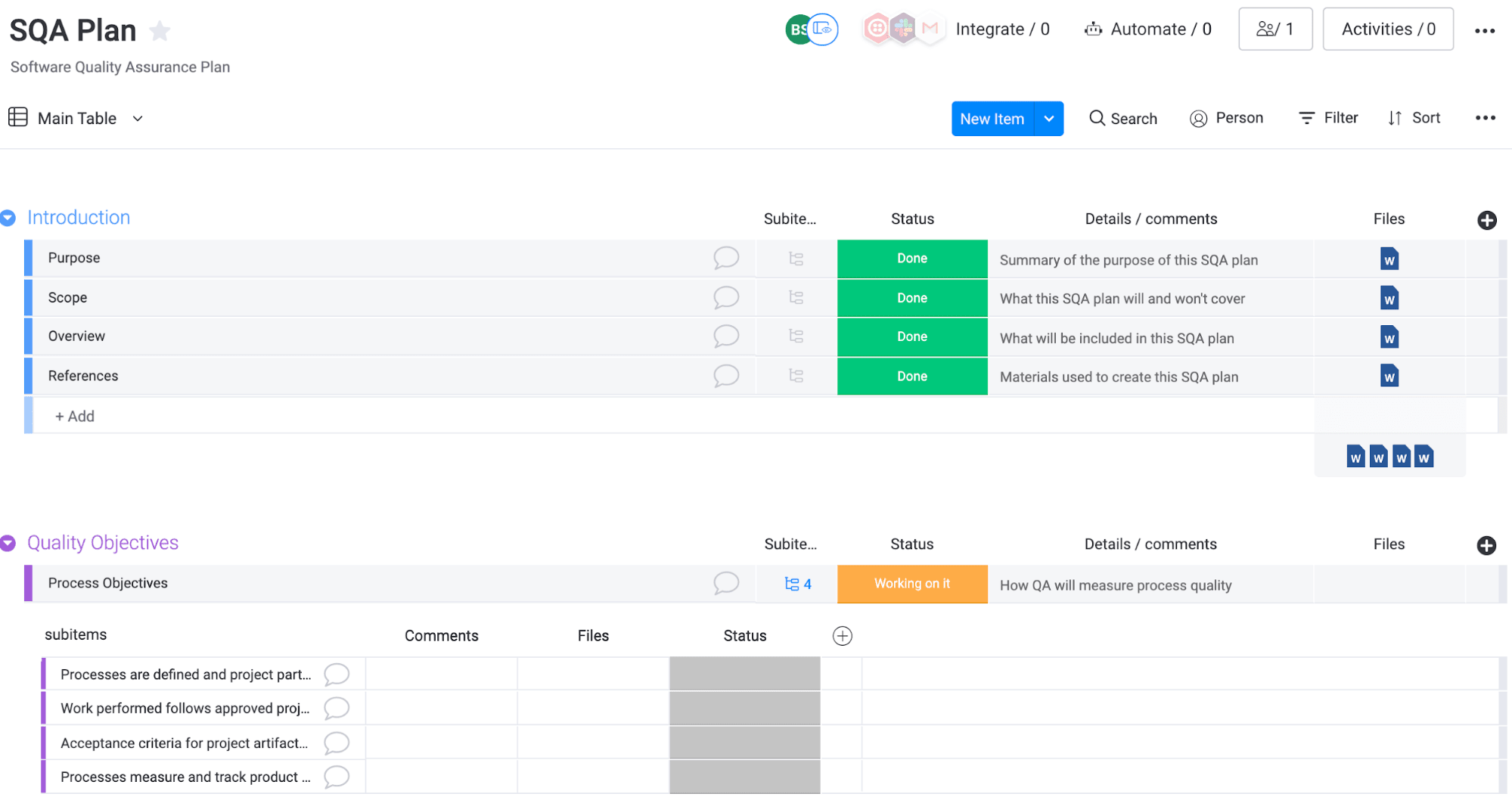 software quality assurance plan on monday.com