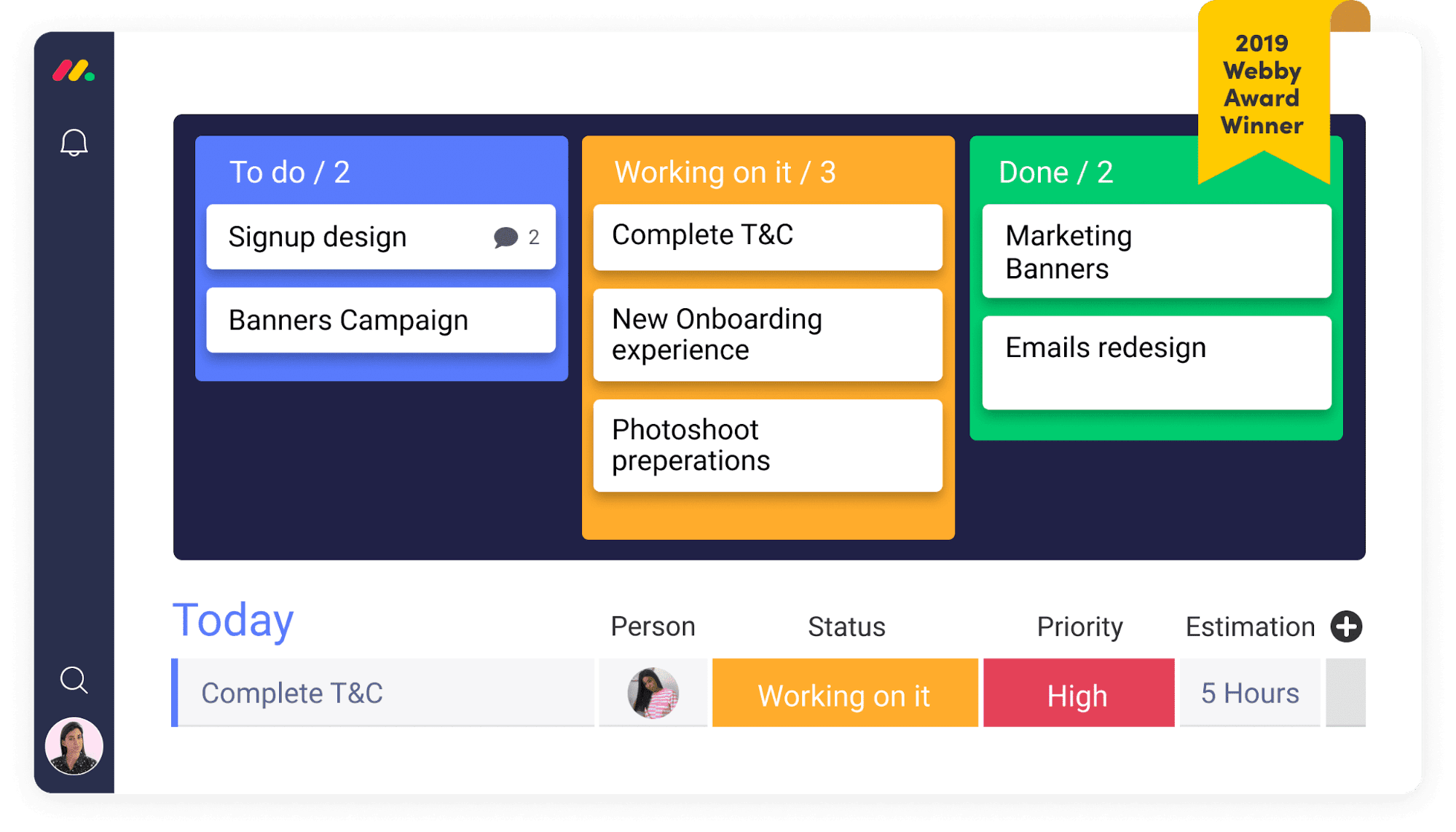 monday.com's kanban board view