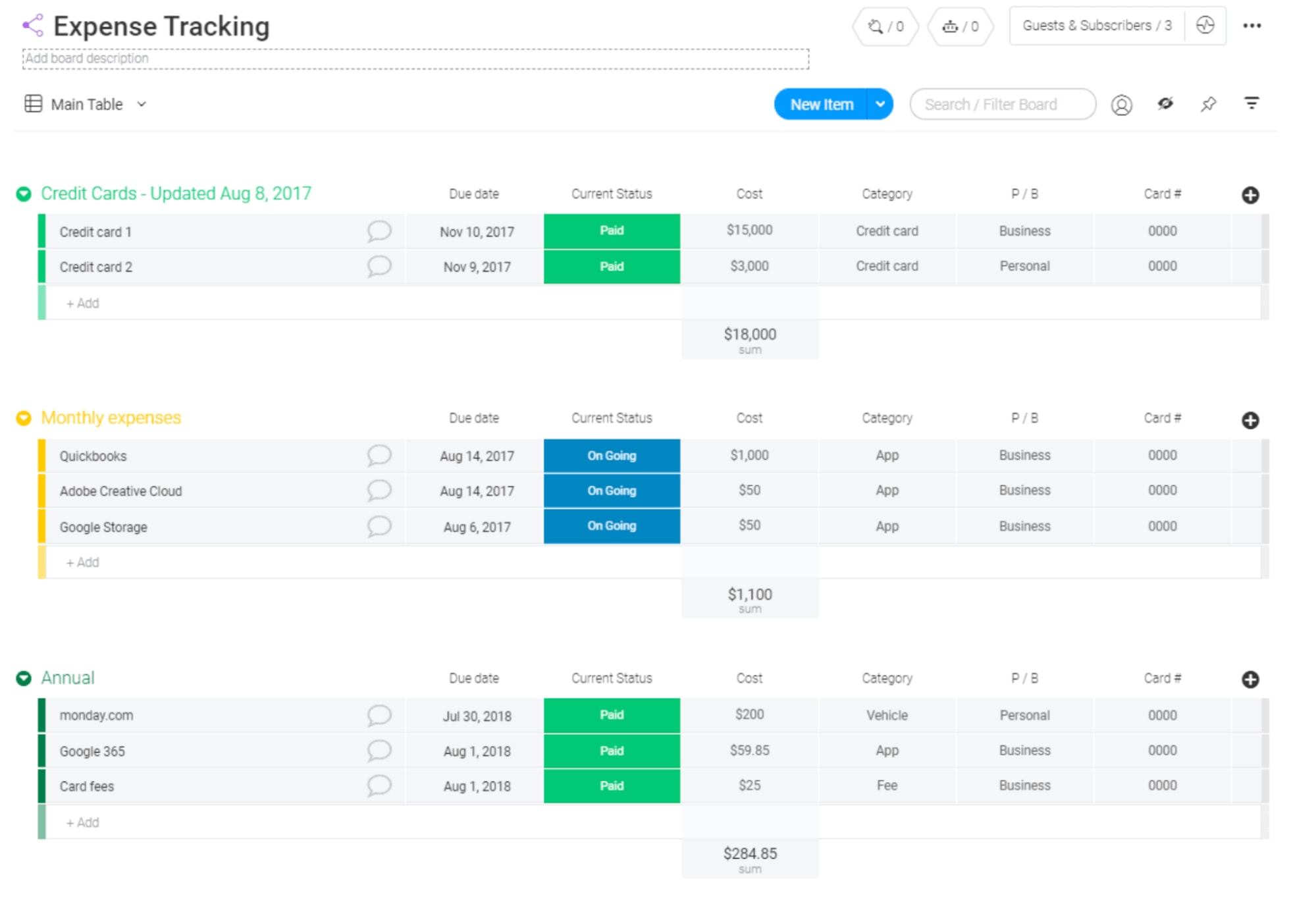 monday.com expense tracking template