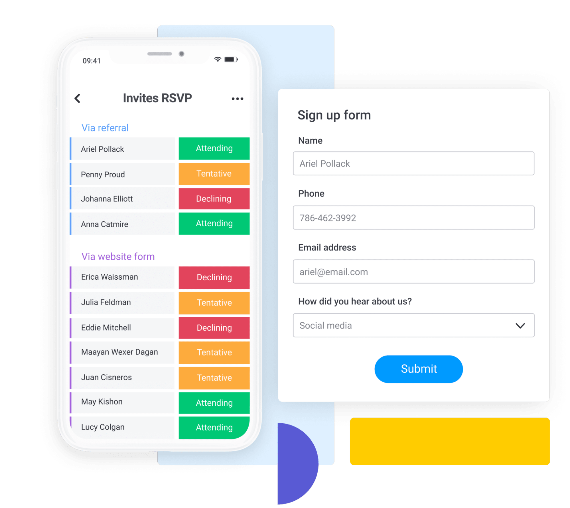monday.com allows participants to confirm attendance for events with their sign-up forms