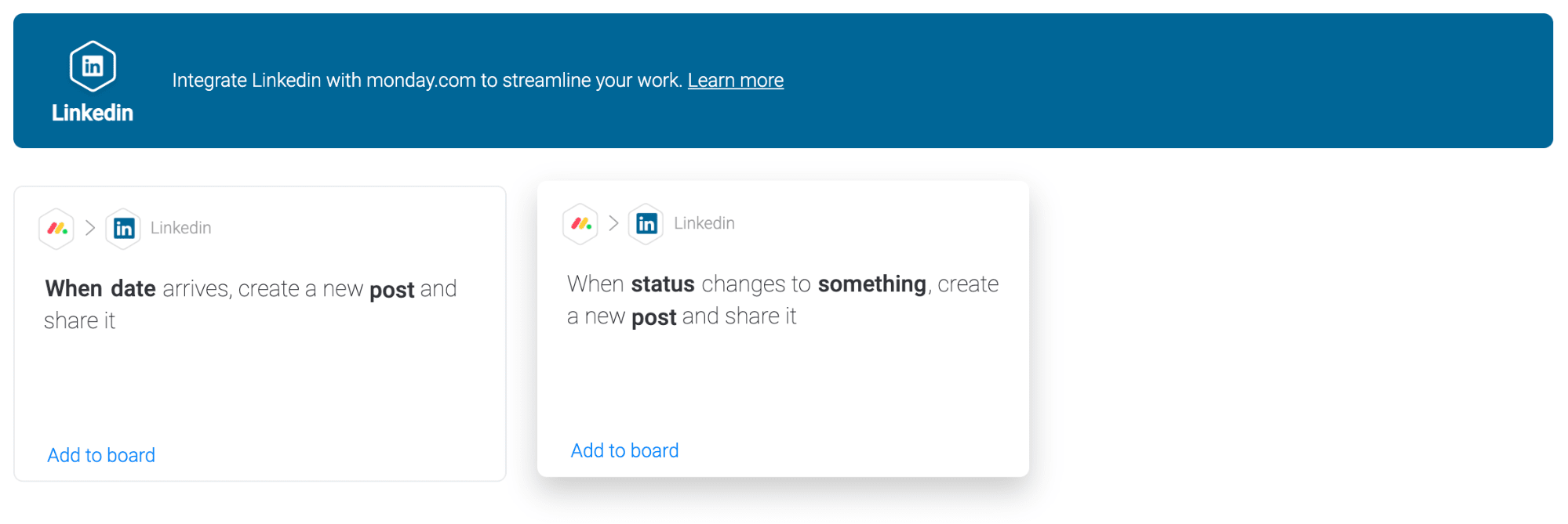 Linkedin integration with monday.com Integrate social media platforms with monday.com