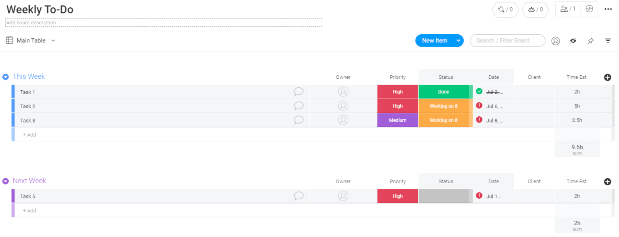 monday.com weekly to-do template