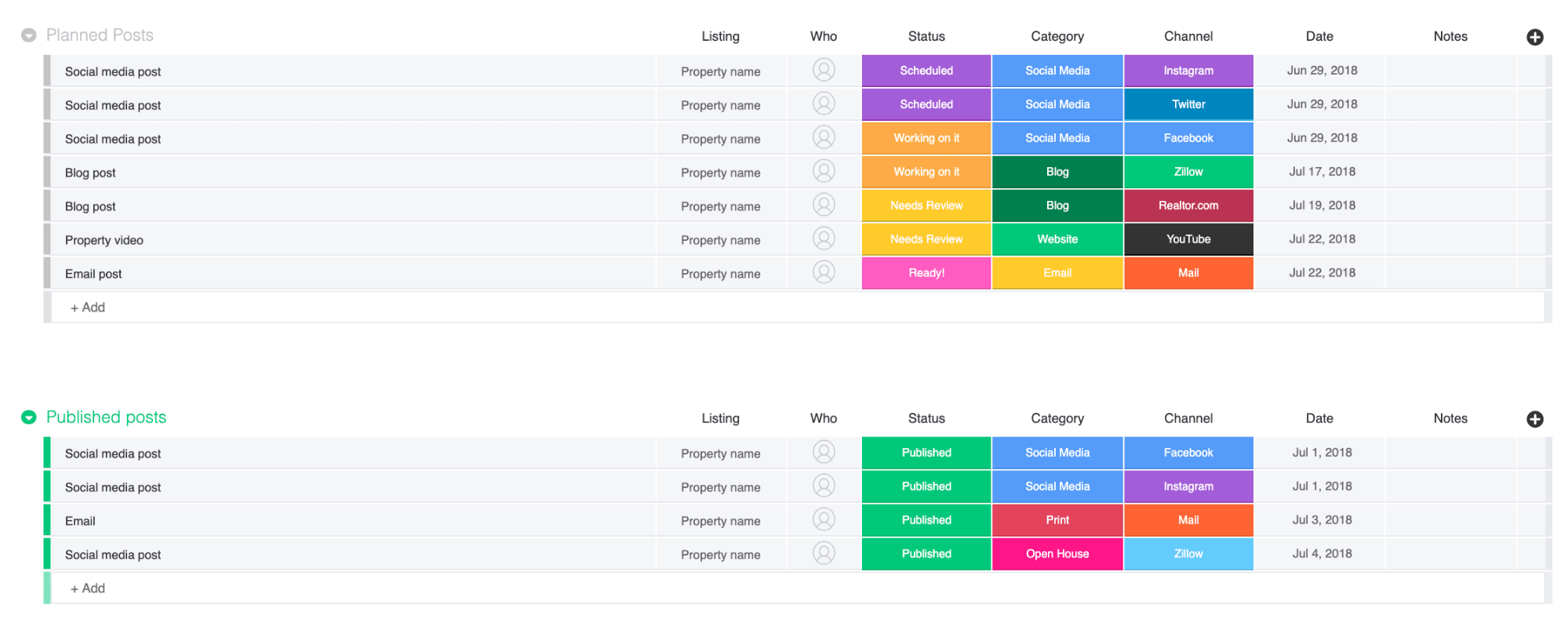 customer-created marketing calendar template on monday.com