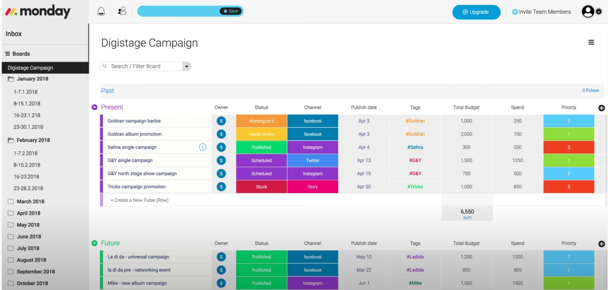 monday.com social media management board by Digistage