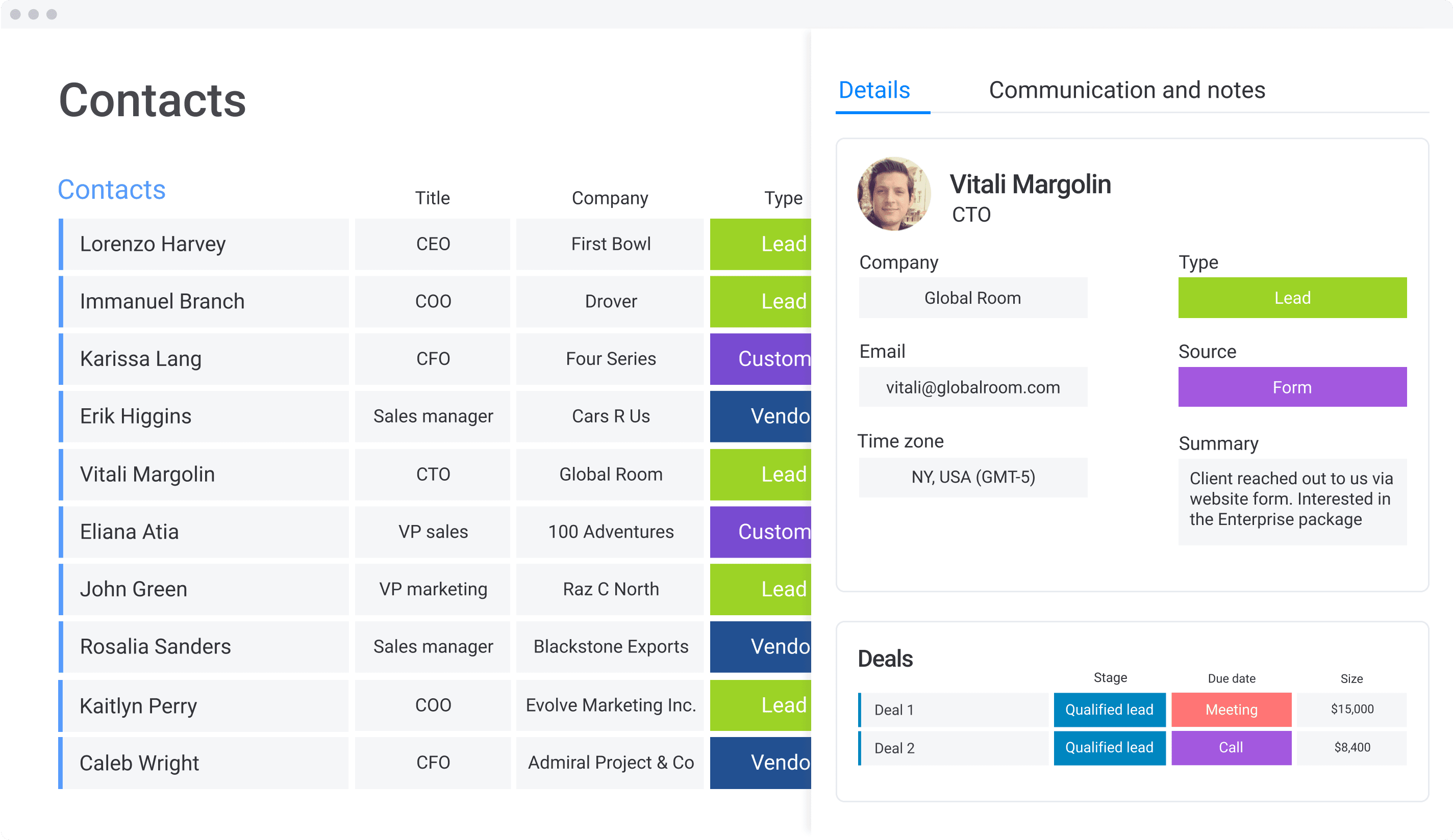 contact management in monday.com