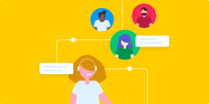 open source crm yellow background with 4 people speaking remotely