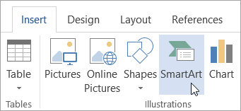 screenshot of the smartart tab in microsoft word