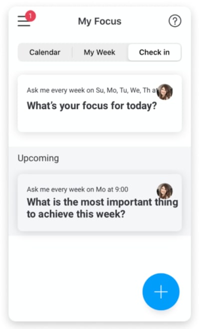 My Focus' daily check-ins feature