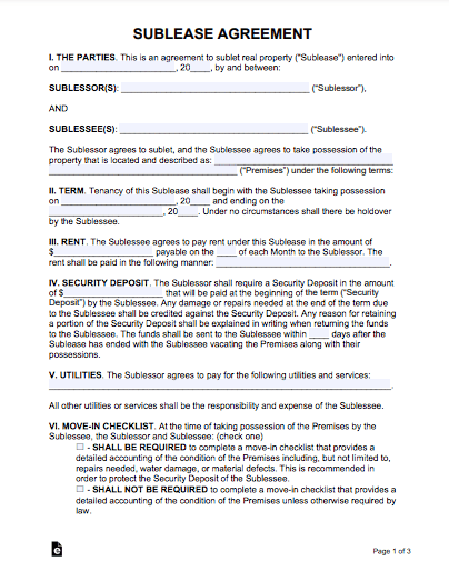 sublease agreement example