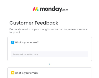 An example of a monday.com customer feedback form. 