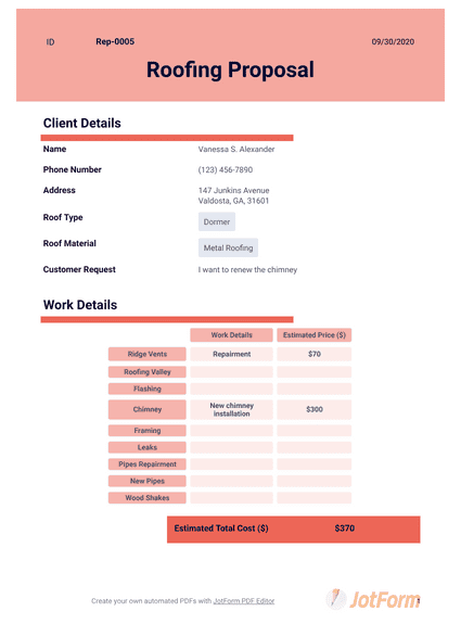 Residential construction bid template example