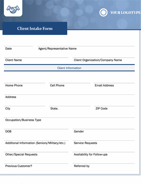 Business Client Intake Form Example