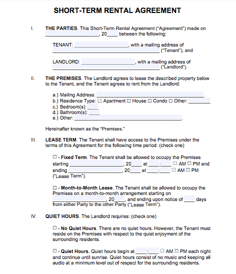 short-term rental agreement example