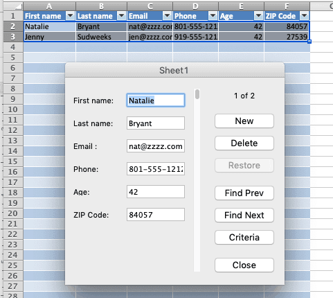 using excel forms to input business cards