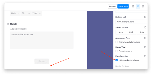 explain where to hide monday.com logo