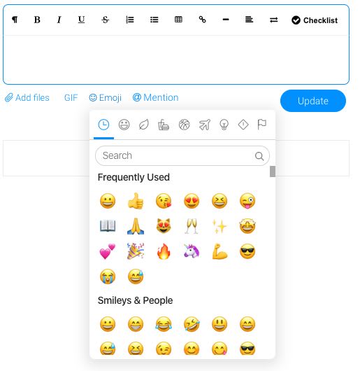 Liste des émojis dans une fenêtre de message