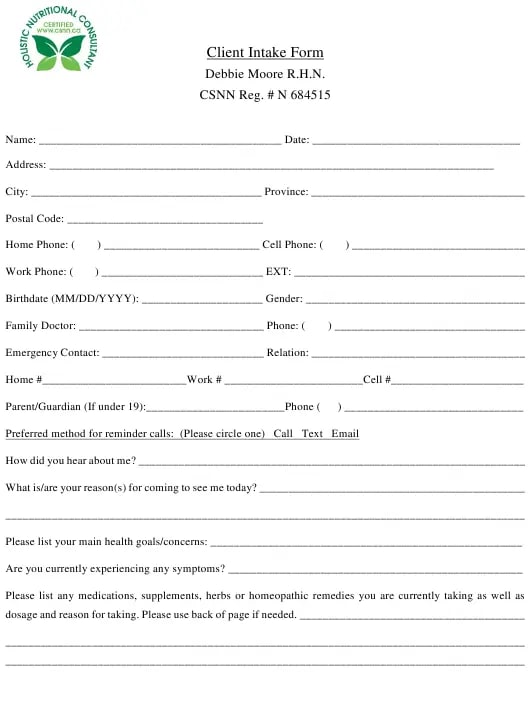 client intake form