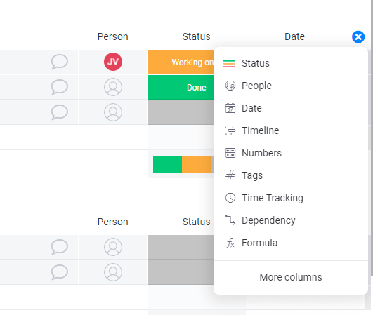 monday.com's columns screenshot