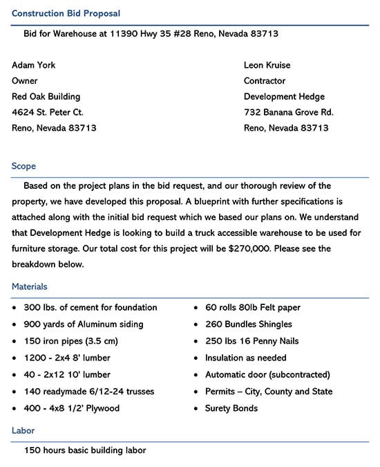 Concrete Bid Proposal Template