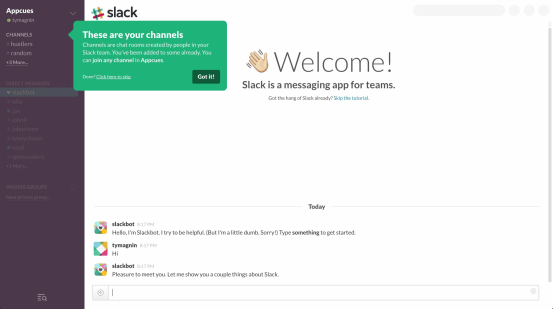 An example of Slack's customer onboarding. 