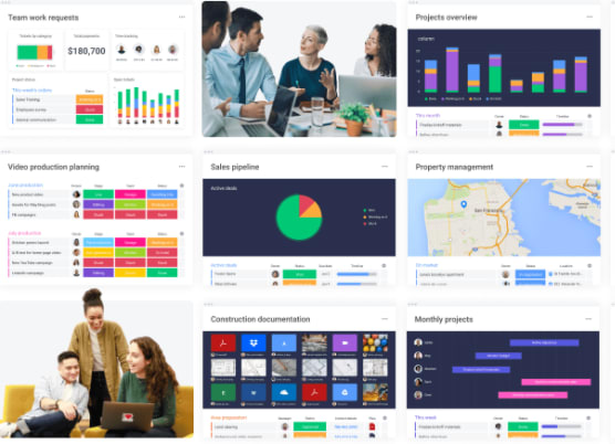 Work OS monday.com showing multiple teams and dashboards