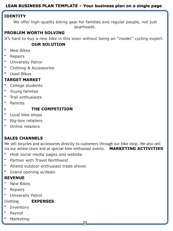 Easy-To-Use One-Page Business Plan Template