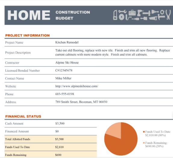 screenshot of kitchen renovation template