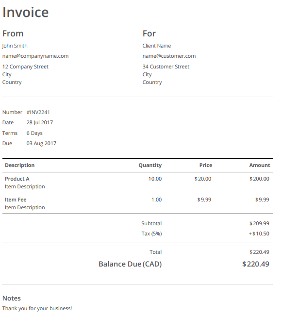 Simply invoice template for Google Docs